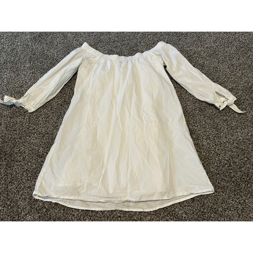 H25 Abercrombie & Fitch Womens White Off The Shoulder Tie Sleeve Dress Medium - Picture 2 of 3